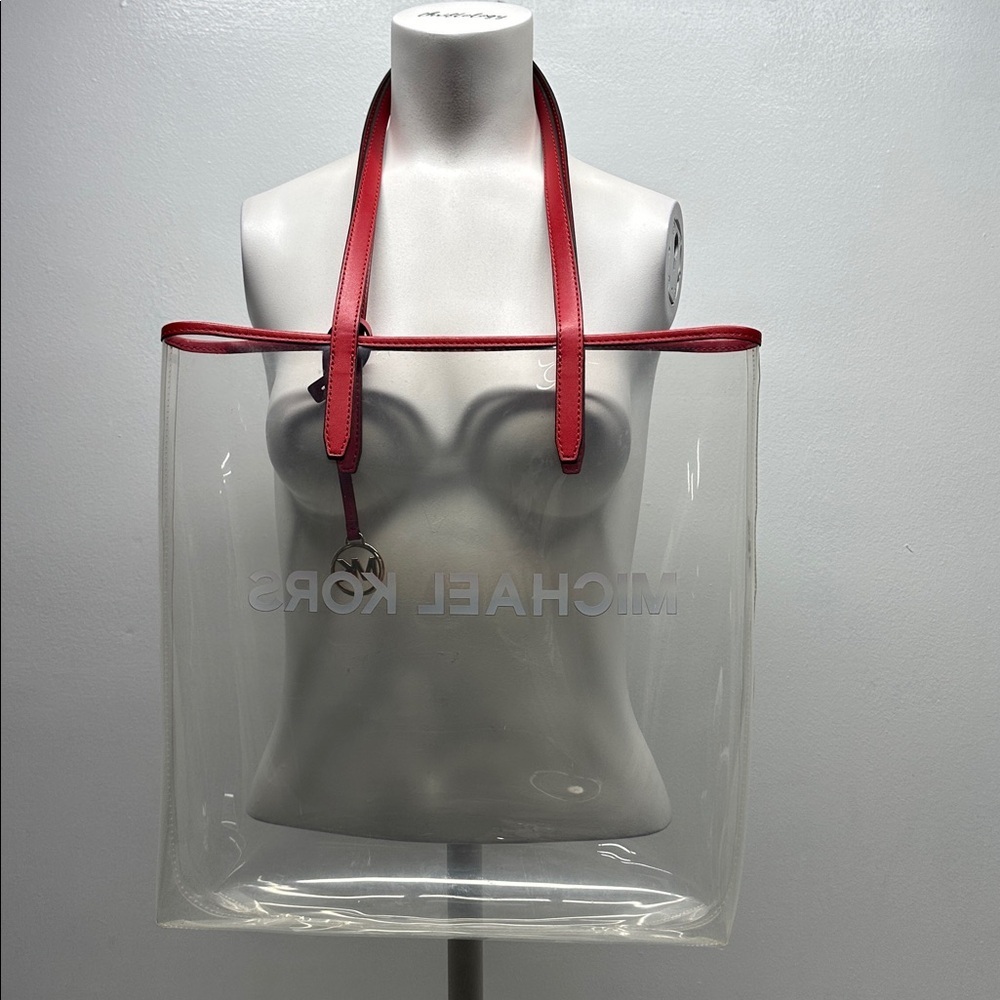 Micheal Kors The Michael Clear Vinyl Tote Bag Purse Rainbow Red Gold MK Large - Picture 5 of 8